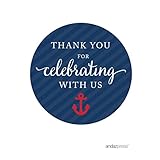 Andaz Press Nautical Baby Shower Collection, Round Circle Labels Stickers, Thank You for Celebrating with Us, 40-pack, For Ocean Sailor Bon Voyage Themed Party Favors, Gifts, Decorations