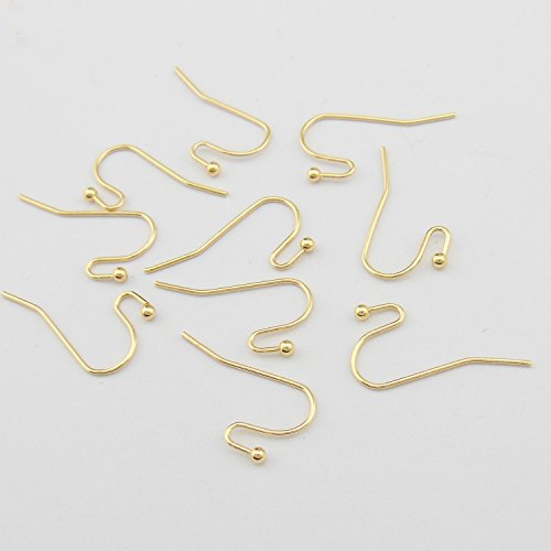 100 Pairs Gold Earwires Ball Dot French Earring Hooks / Dangle Earring Findings Jewelry Making DIY (EH-1006-D1)
