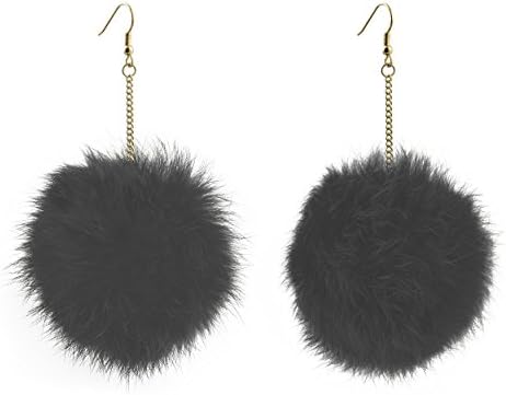 LIGHT GRAY Pom Pom Earring Set Large - Velvet Choker Necklace Included With Gift Box