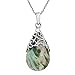 Vintage Floral Vine Adorned Teardrop Abalone Shell .925 Sterling Silver Pendant Necklace