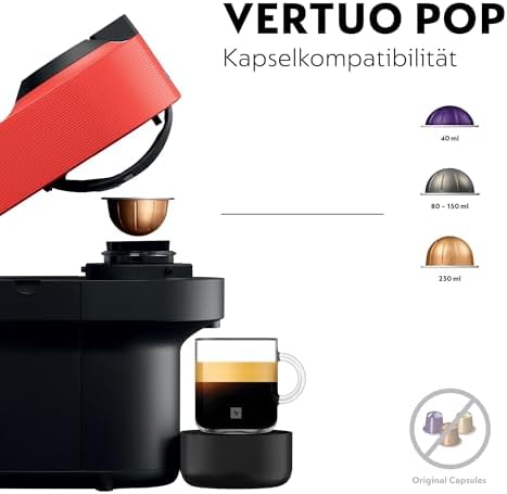Krups Vertuo Pop Kaffeekapselmaschine, Kapazität: 560 ml, automatische Kapselerkennung, One-Touch-System, 4 Tassengrößen, verkürzte Aufheizzeit, nachhaltig, Spicy Red, XN9205