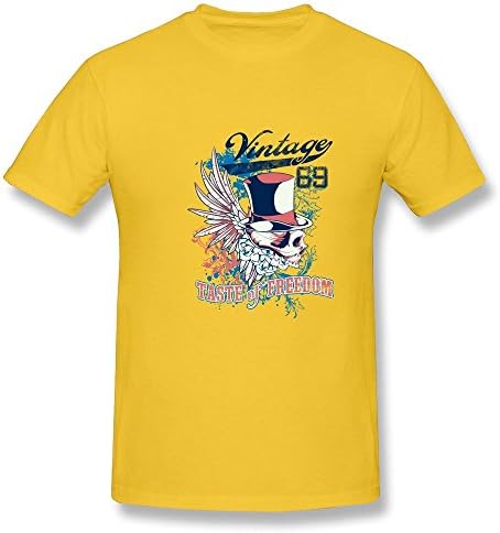 XINGYUE Vintage Freedom Skull Design T-Shirt For Mens L Yellow