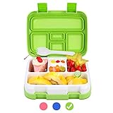 Bento Box for Kids School Lunch Box DaCool Upgraded Toddler Lunch Container with Spoon 5-Compartment Leak Proof Durable, Meal Fruit Snack Packing for Picnic Outdoors, Microwave Safe BPA-Free - Green