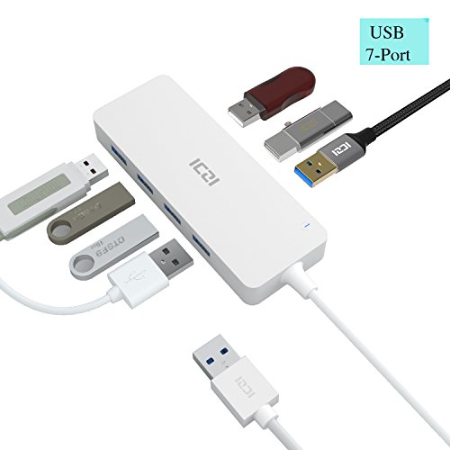 Port USB 3.0 Hub, ICZI Powered USB 3.0 Hub with Power Adapter for Microsoft Surface 3, Surface Pro 3, Surface Pro 4 and More Other USB Laptops - White