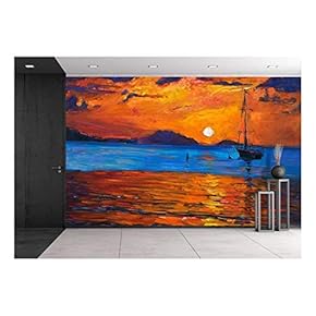 Original Oil Painting of Sail Ship and Sea on Canvas.Modern Impressionism - Removable Wall Mural | Self-Adhesive Large Wallpaper - 66x96 inches