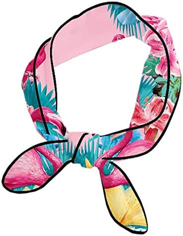 3D Print Chiffon Scarf - Narrow Long Satin Headband, Women's Multifunction Decor Neck Ribbon, Flamingos Flower Palm Pink Summer Holiday Yoga Athletic Shower Spa Hair Wraps, 33x3 Inches, By PTYHR