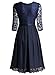 MISSMAY Women's Vintage Half Sleeve Floral Lace Cocktail Party Pleated Swing Dress Navy Blue Small