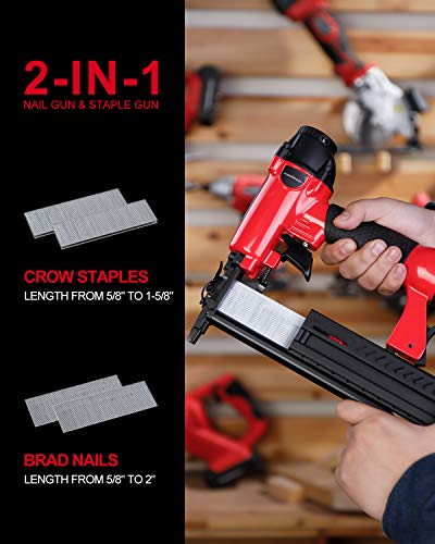 Clavadora POWERSMART Brad, clavadora neumática 2 en 1, compatible con calibre 18, 5/8 pulg. A 2 pulg., Pistola de clavos neumática de 100 sujetadores, 300 clavos Brad, 200 grapas de corona incluidas, PS6130 Clavadora POWERSMART Brad, clavadora neumática 2 en 1, compatible con calibre 18, 5/8 pulg. A 2 pulg., Pistola de clavos neumática de 100 sujetadores, 300 clavos Brad, 200 grapas de corona incluidas, PS6130