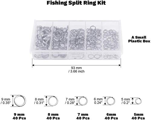 KOTTO Fishing Tool Set 200pcs Split Ring Lure Tackle Connector with Fishing Pliers Portable 9 Inches Fishing Lip Gripper and 3 Inches Tippet Spool Holder with Carrying Bag