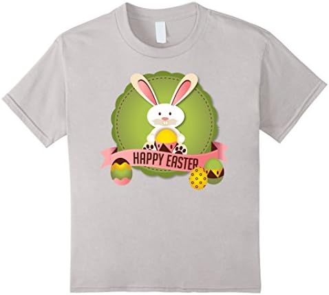 Kids Happy Easter T-shirt With Cute Bunny Hug Colorful Eggs Gifts 4 Silver