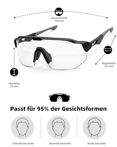 Meayll Cycling Glasses Men Women Photochromic Running Glasses UV400 with Adjustable Nose Pad 27 g Lightweight TR90 Sports Glasses Sunglasses Quick Glasses for Bicycle MTB Outdoor