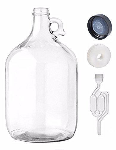Home Brew Ohio  One gal Glass Jug With Twin Bubble Airlock, Polyseal Lid, 38 mm Screw Cap With Hole