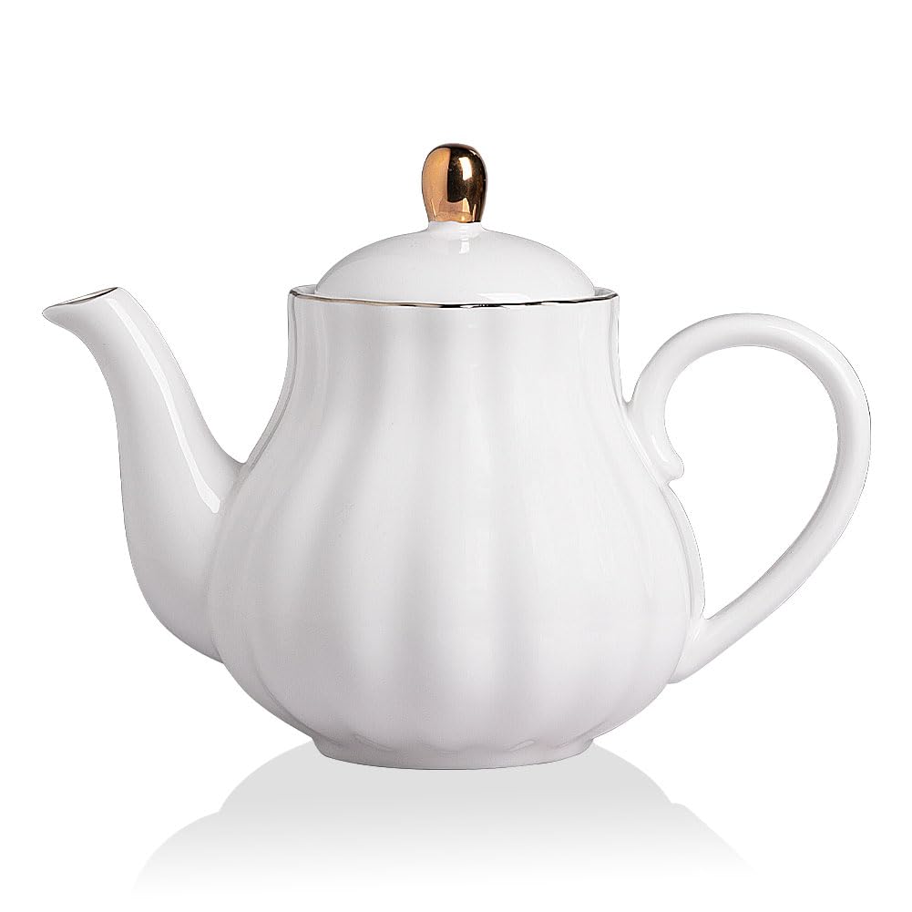 Photo 1 of Sweejar Royal Teapot, Ceramic Tea Pot with Removable Stainless Steel Infuser, Blooming & Loose Leaf Teapot - 40 Ounce (White)