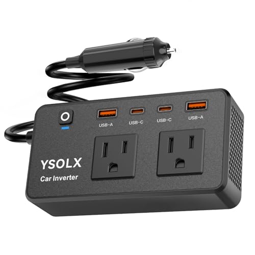 Auto-Wechselrichter, 300 W, YSOLX Dual DC 12 V auf 110 V AC, Auto-Ausgangsadapter auf Wandsteckdose, 24 W, Schnellladung, USB-C und USB-A, tragbarer L