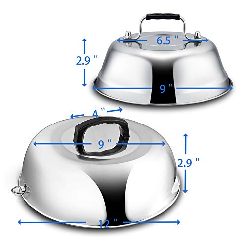 Cheese Melting Dome Set of 2, Leonyo 12" & 9" Metal Steam Basting Cover