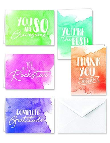 Paper Frenzy Watercolor Appreciation Thank You Note Cards & White Envelopes - 25 pack