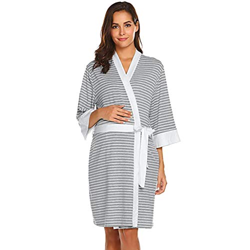 Maternity Robe,Women Nursing Delivery Nightgowns Hospital Breastfeeding Gown Dress (Gray -2, L)