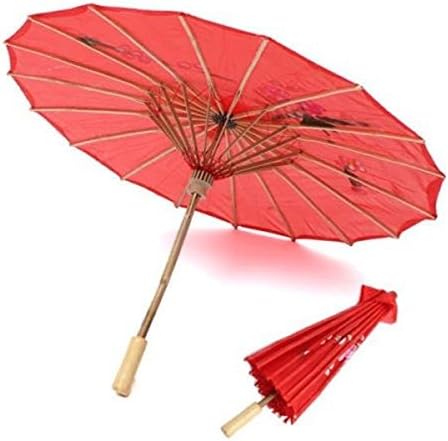 Party Favours Chinese Cloth Floral Umbrella Wedding Dance Props - red