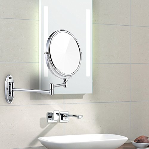 Miusco 7X Magnifying Two Sided Vanity Makeup Mirror, 8 inch, Wall Mount, Round, Chrome