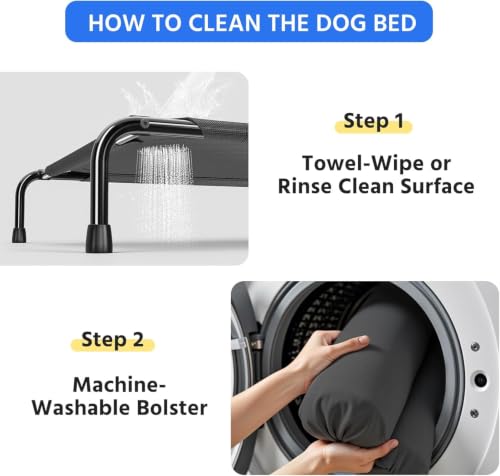 Simple Trending Elevated Dog Bed for Large Dogs, Cooling Raised Dog Cot with Bolsters, Breathable Pet Bed for Outdoor, 47.75" x 31", Black