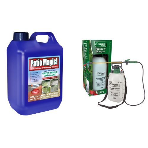 Scotts Miracle-Gro Patio Magic Green Mould and Algae Killer Liquid Concentrate Bottle, 5 L & 5L Pump Action Pressure Sprayer - use with water, fertilizer or pesticides Set