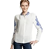 Zehui®  Retro Women Blue And White Porcelain Print Chiffon Tops Shirt Blouse
