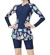 Women's Short Sleeve Rash Guard Swimsuit Patterned Zipper Two Piece Bathing Swimwear Black
