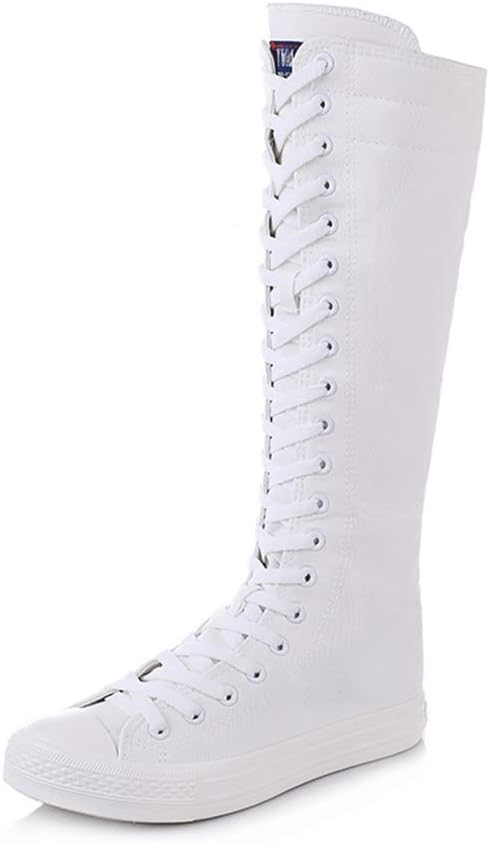 LIURUIJIA Women Fashion Knee High Lace-up Canvas Boots Pure Zip Dance Boots DX5-5570YK