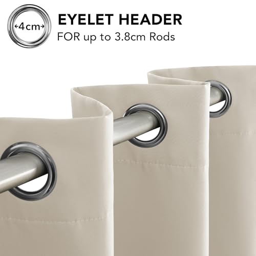Deconovo Interior Blackout Curtain with Eyelets, 1 Panel 140 x 260 cm, Thermal Insulated Curtain for Bedroom and Living Room, Soft and Elegant Drapery, Sand Ivory