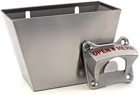 Soula Designs Extra Heavy Duty and Stronger with 4 Mounting Holes, Wall Mount Beer and Soda Bottle Opener Set with Stainless Steel Removable Cap Catcher Bin, Free Hardware Included, Mounts Easily