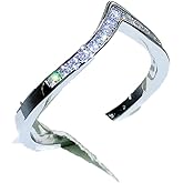 QUSIIOSLK Sterling Silver Chevron Cubic Zirconia Ring Minimalism Thumb V Shaped Round Cut Rhinestone Promise Engagement Anniversary Eternity Ring for Women Size 6-10 (Size-6)
