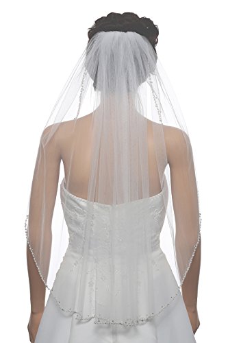 SAMKYAlternating Wavy Crystal Pearl Beaded Bridal Wedding Veil