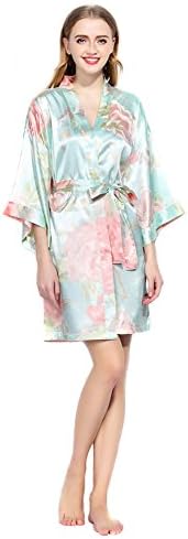 Floral Satin Robes Bridesmaids Wedding Bride by Endless Envy (Mint)