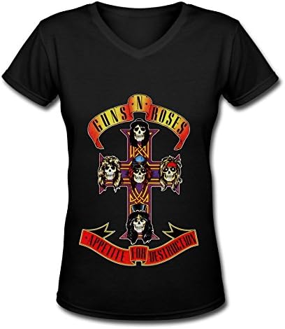 Guns N' Roses Popular 2016 Tour Fan Logo V Neck T Shirt For Women Black