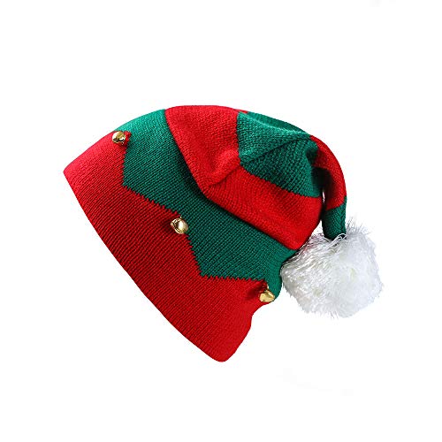 Kid Christmas Beanie Knit Hat with Pom Pom,Crytech Soft Slouchy Baggy Winter Warm Knitted Stripe Santa Snow Skull Ski Cap with Bell for 1-6 Year Baby Infant Toddler Party Accessory (Red)