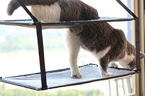 JINGHU Big Cat Bed Window Hammock Perch Kitty Sunny Mats Frames Liners(Double Level, Grey)