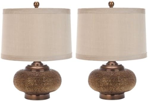 SAFAVIEH Lighting Collection Alexis Modern Farmhouse Gold Bead 19-inch Bedroom Living Room Home Office Desk Nightstand Table Lamp Set of 2 (LED Bulbs Included)