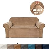H.VERSAILTEX Real Velvet High Stretch 1-Piece Sofa Cover/Loveseat Furniture Cover/Slipcover Upgraded Version Couch Cover 2 Cushion Sofa Fit Loveseat Width Up to 72 Inch, Luggage