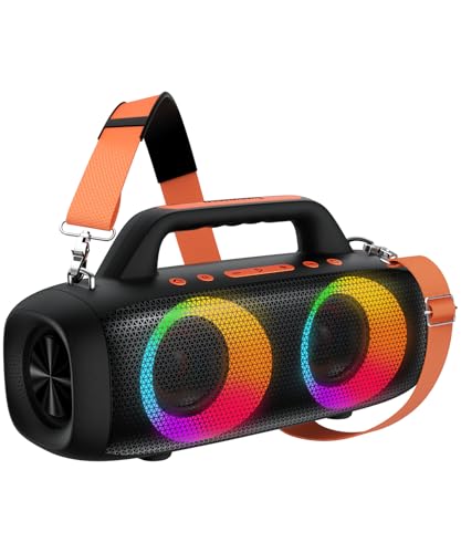 BassBloom Roar 1 Portable Bluetooth Speaker, 60W Powerful Sound with JIKE Bass, IPX6 Waterproof, 24H Playtime, Bluetooth 5.4, TWS Pairing, RGB Party Lights, for Travel Outdoor Camping and Beach