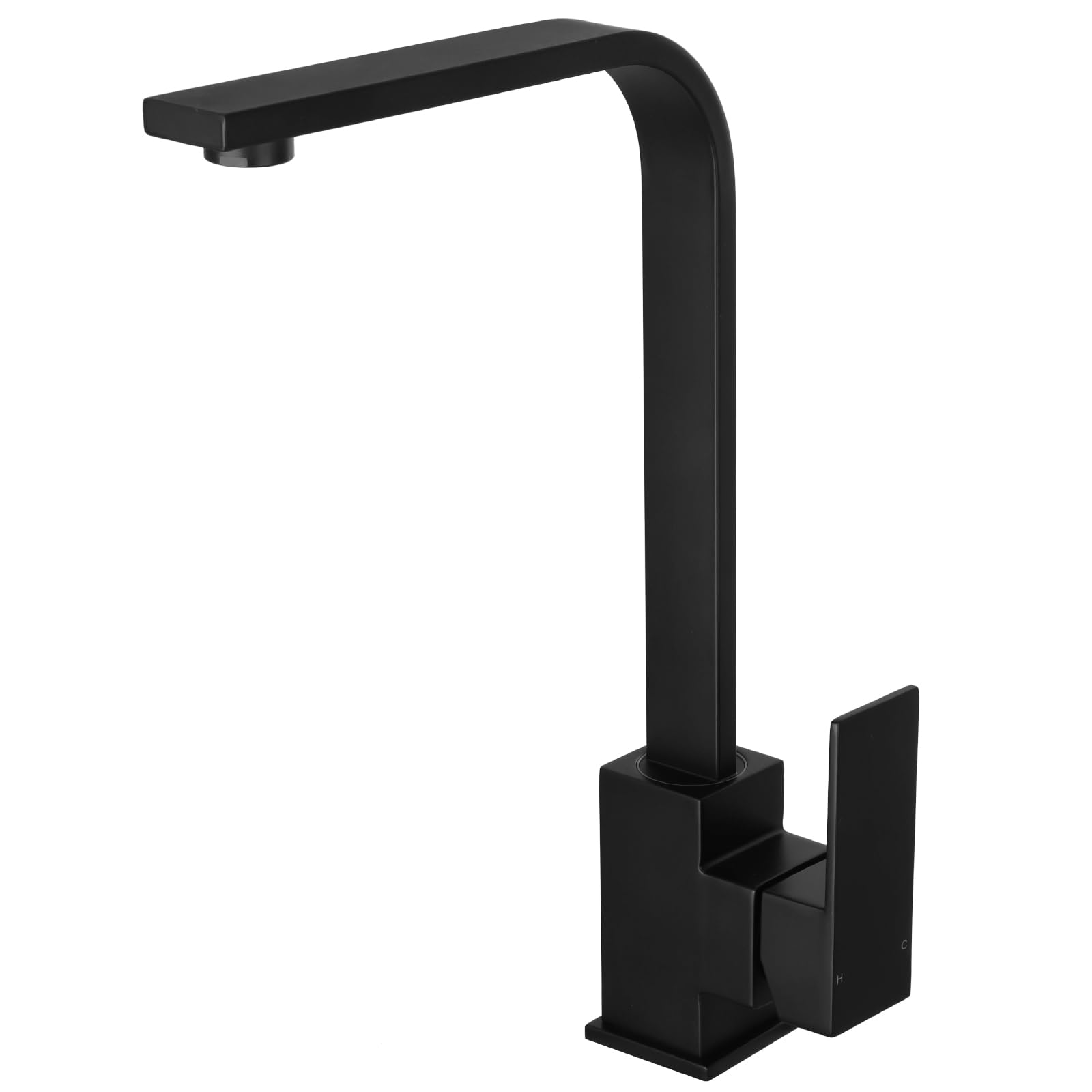 Peppermint Black Square Kitchen Tap Monobloc Matt Black Sink Taps for Kitchen Mixer Taps 1 Hole Single Lever Sink Mixer Tap Square Base Modern Flat Faucet Under Cabinets with 360 Swivel Spout