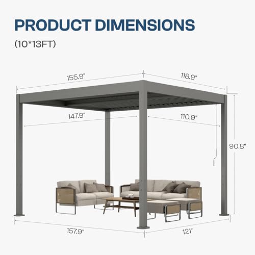 PatioKingdom 10x13 Louvered Pergola Review: Adjustable Aluminum Gazebo Kit image 11
