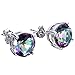 JunXin® Three Color 925 Sterling Silver Round Cut Opal Stud Earring 7.5MM (Rainbow Cz)