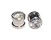 00g Ear Gauges - 1 Pair of 316L Stainless Screw Fit CZ Bling Tunnels Size 00g. Clear CZ Plugs.