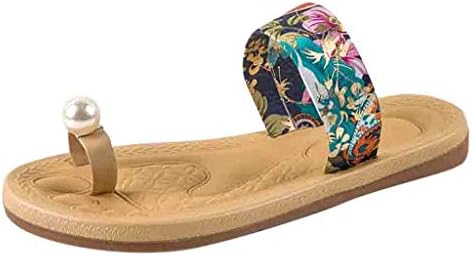 Tsmile Summer Women's Non-Slip Flip Flops Fashion Bohemia Sweet Print Sandals Flat Roman Beach Casual Slippers