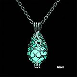 KeyZone Girls Steampunk Fairy Teardrop Glow in the Dark Necklace Jewelry Green