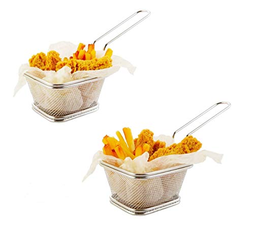 Click Here to See More Images Home Servz Stainless Steel Mini Chips Fry Baskets Fryer Basket,Strainer Serving Food Presentation Cooking Tool,French Fries Basket- 2packs(5 inches)