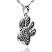GemsChest 925 Sterling Silver Diamond Accent Black Plated Paw Print Pendant Necklace