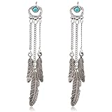 Ginasy Turquoise Earrings Luxurious Leaves Style Alloy Pendant Stud Earrings (Silver)