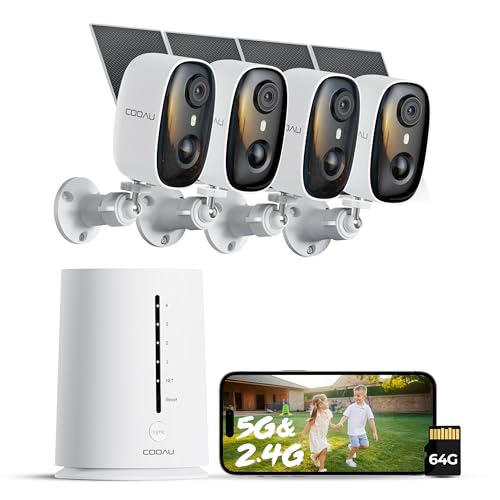 COOAU 2.5K/4MP Solar Security Camera Wireless Outdoor, Faster Charging, with 64GB SD Card, Color Night Vision, Dual-Band WiFi (2.4GHz & 5GHz),Powered by Solar Energy, No Monthly Fee
