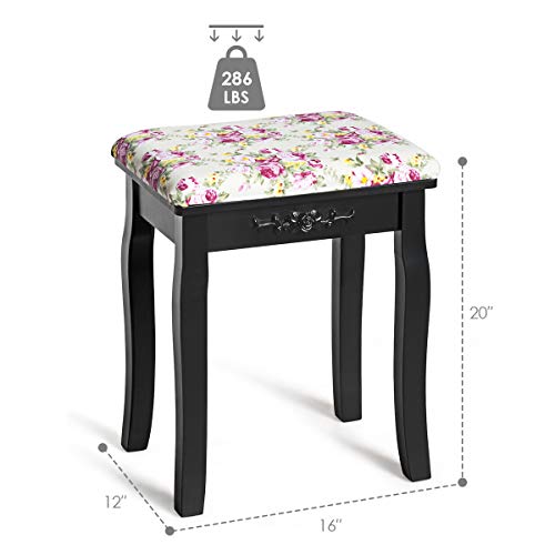 Giantex Vanity Stool Wood Dressing Padded Chair Makeup Piano Seat Make